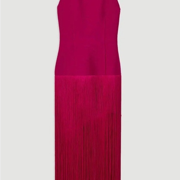 Karen Millen Vibrant Pink Midi Fringe Dress Size Small - Picture 5 of 5